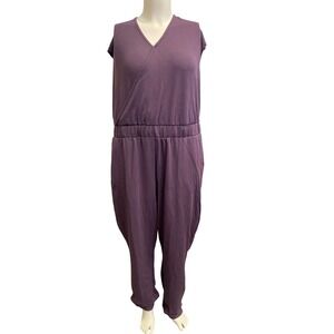 Laila Ali Purple Surplice V-Neck Short Sleeve Jumpsuit Plus Size 1X NEW